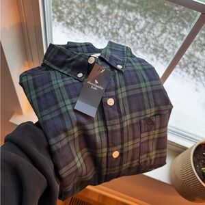Abercrombie & Fitch Navy and Green Plaid Shirt